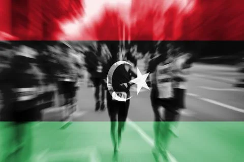 Marathon runner motion blur with blending  Libya flag 스톡 사진