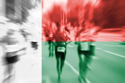 Marathon runner motion blur with blending  Madagascar flag 스톡 사진