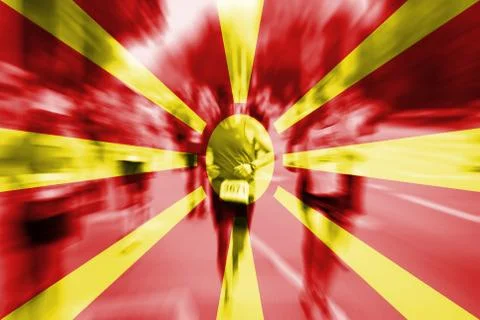 Marathon runner motion blur with blending  Macedonia flag Stock Photos