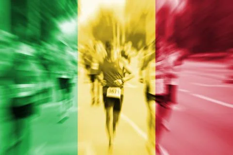 Marathon runner motion blur with blending  Mali flag 写真素材