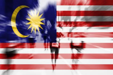 Marathon runner motion blur with blending  Malaysia flag Stock Photos