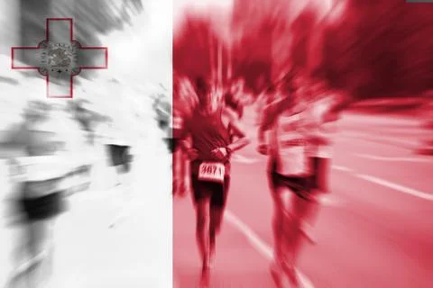 Marathon runner motion blur with blending  Malta flag Stock Photos