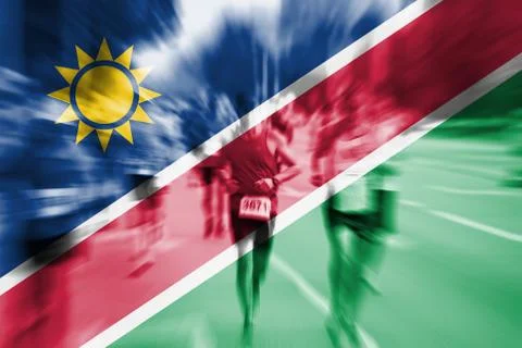 Marathon runner motion blur with blending  Namibia flag Foto stock