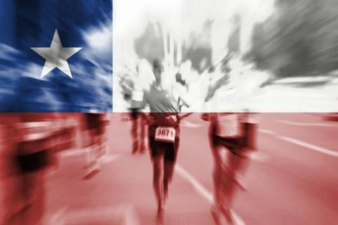 Marathon runner motion blur with blending  Chile flag Fotos de archivo