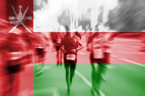 Marathon runner motion blur with blending  Oman flag Fotos Stock
