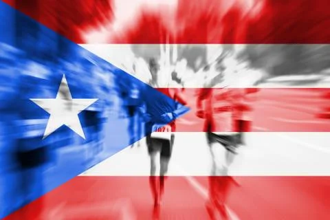 Marathon runner motion blur with blending  Puerto Rico flag Fotos Stock