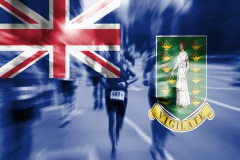 Marathon runner motion blur with blending  Virgin Islands, GB flag Фото