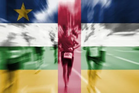 Marathon runner motion blur with blending  Central African Rep flag Fotos Stock