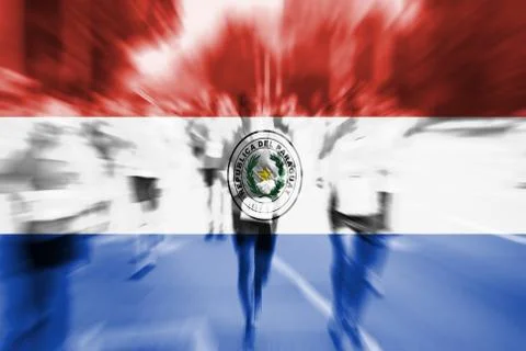 Marathon runner motion blur with blending  Paraguay flag Foto stock