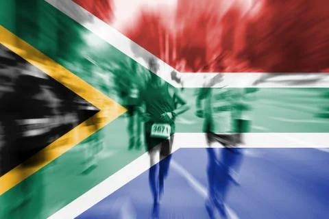 Marathon runner motion blur with blending  South Africa flag 写真素材