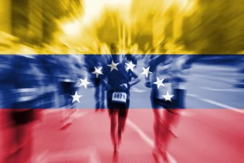 Marathon runner motion blur with blending  Venezuela flag Stock Photos