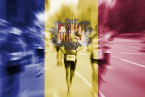 Marathon runner motion blur with blending  Andorra flag 스톡 사진