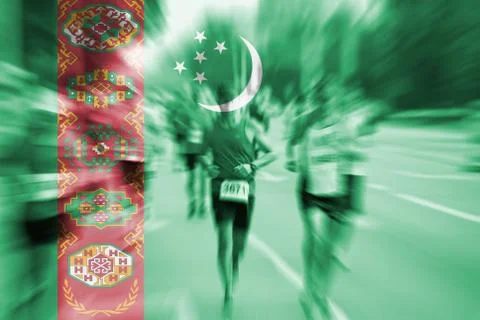 Marathon runner motion blur with blending  Turkmenistan flag Foto stock