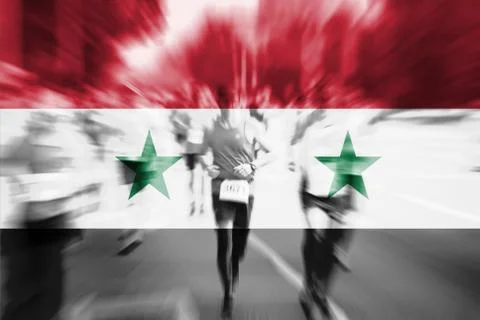 Marathon runner motion blur with blending  Syria flag Fotos Stock