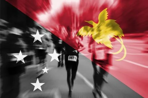 Marathon runner motion blur with blending  Papua New Guinea flag Stock Photos