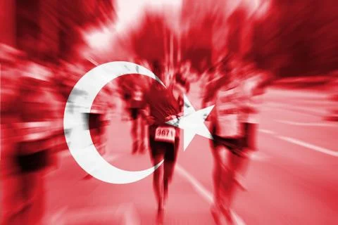 Marathon runner motion blur with blending  Turkey flag Foto stock