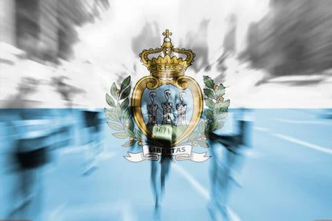 Marathon runner motion blur with blending  San Marino flag 写真素材