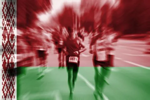Marathon runner motion blur with blending  Belarus flag Stock Photos