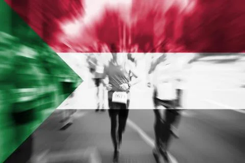 Marathon runner motion blur with blending  Sudan flag 写真素材