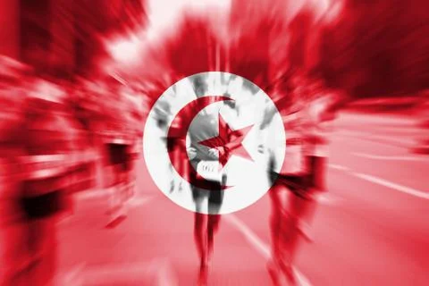 Marathon runner motion blur with blending  Tunisia flag Stock Photos