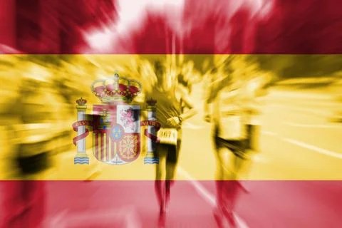 Marathon runner motion blur with blending  Spain flag Stock Photos