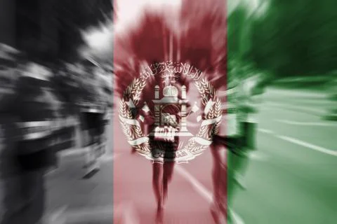 Marathon runner motion blur with blending  Afghanistan flag 写真素材