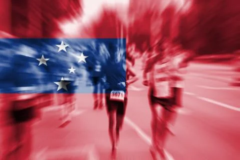 Marathon runner motion blur with blending  Samoa flag 写真素材