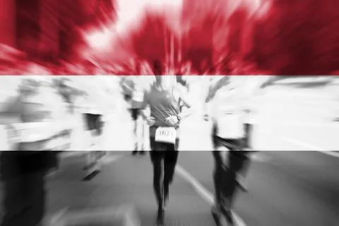 Marathon runner motion blur with blending  Yemen flag Stock Photos