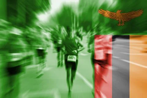 Marathon runner motion blur with blending  Zambia flag Fotos Stock