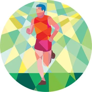 Marathon Runner Running Circle Low Polygon Low polygon style illustration ... Stock Photos