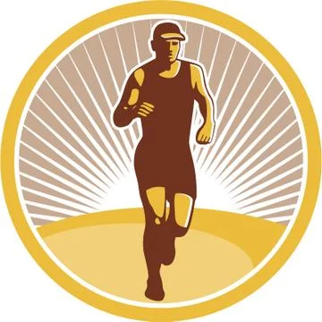 Marathon runner running front circle retro Stock Illustration