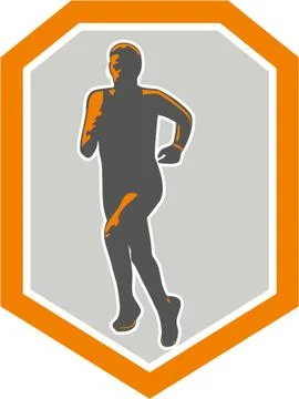 Marathon runner running front shield retro Illustrazione stock