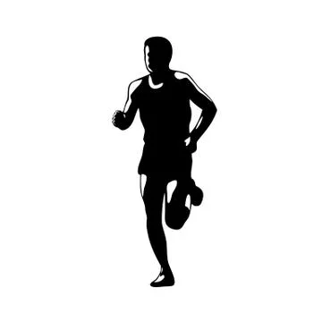 Marathon Runner Running Front Silhouette Retro Blakc and White Stock Illustration