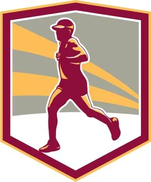 Marathon runner shield retro Stock Illustration
