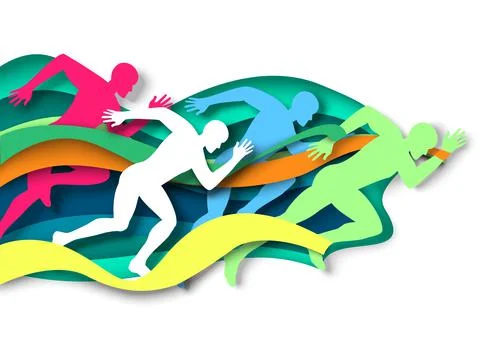 Marathon runner, sprinter, winner silhouettes, vector illustration in paper art Stock Illustration