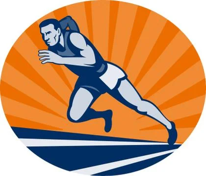 Marathon runner on track with sunburst Stock Illustration