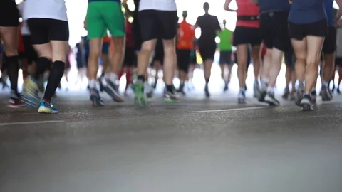 Marathon runners  in the city Stock Footage 88851217