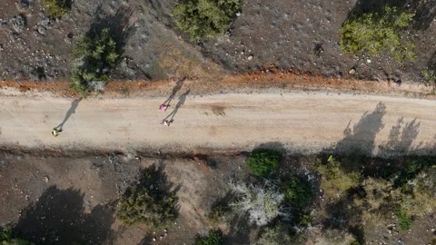 Marathon runners navigating a rugged trail in Akamas Peninsula’s rocky terrain Stock Footage 297447977