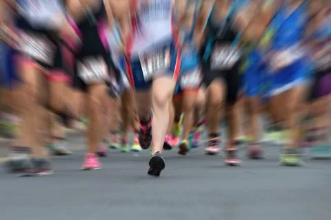 Marathon runners in the race Stock Photos