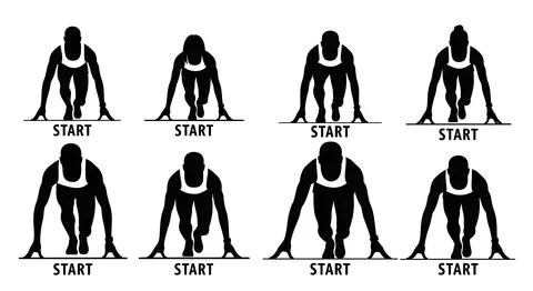 Marathon Runners at Starting Line Front View Silhouettes Stock Illustration