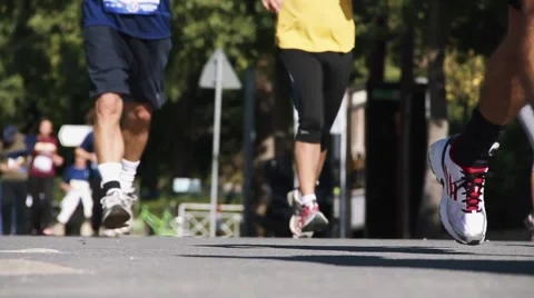 Marathon runners at the town with low angle capture Stock-Footage 46843147