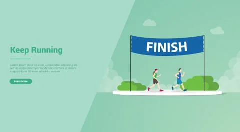 Marathon running with keep running title and finish banner for website templa Stock Illustration