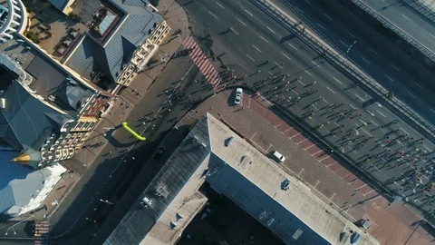 Marathon running on the street. Top view shot Video stock 106526797