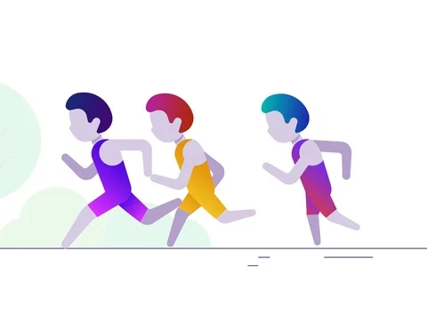 Marathon: three runners are running on the route. Animated gradient flat icon Stock Footage 101640412