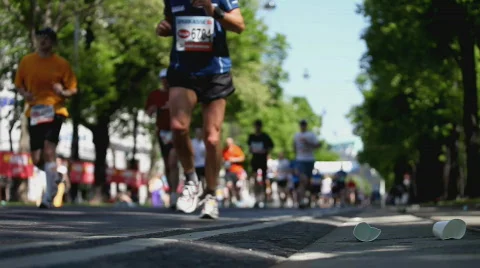Marathon track with paper cup Stock Footage 370404