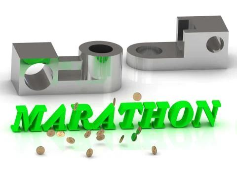 MARATHON- words of color letters and silver details on white background.. Stock Illustration