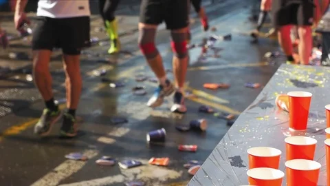Marathons Refreshing Station Stock Footage 75842889