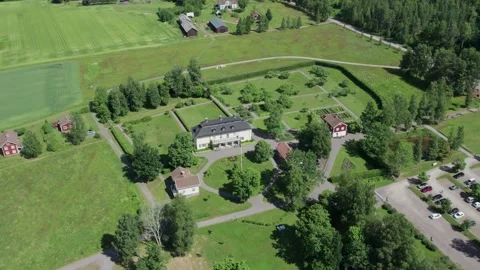 Marbacka, Sweden- July 6, 2026: Aerial Circling View of Selma Lagerlof Estate Stock Footage 346885589