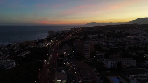 Marbella Costa del Sol Blue Hour City Lights Night Aerial Drone Video 4K 動画素材 336343124