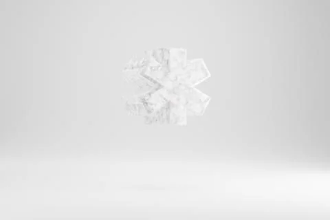 Marble 3d asterisk symbol. White marble sign isolated on white background. 3d Stock Illustration